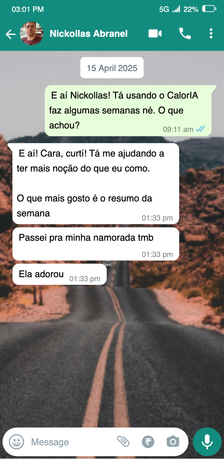 Feedback de Nickollas Abranel no WhatsApp